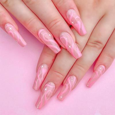 China Easy Apply Wholesale Durable Box Of Wave Press On Long Nail Coffin Nails Vendor For Women With Glue for sale