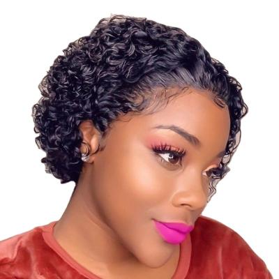 China Wig With Bangs Factory Wholesale Wig Short Cut Colored Curl Janet Closure Hd Curly Human Wiggle 613 Pixie Cut Lace Wig for sale