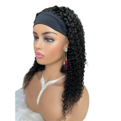 China Curly Headband Wig Factory Price Virgin Hair Glueless 180 Density Human Body Wave Colored Brazilian Headband Wig Coil White Woman for sale