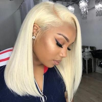 China New Design Human Bob Wig Straight 100% Natural Indian 1B Hair360 360 Glueless Short Brazilian Hair Mink Bone 613 Bob Lace Front Wig for sale