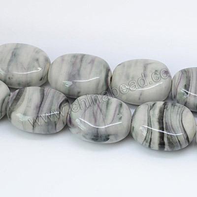 China Ceramic Veins Natural Ceramic Bead Porcelain Flat Oval Beads For Jewelry Making for sale