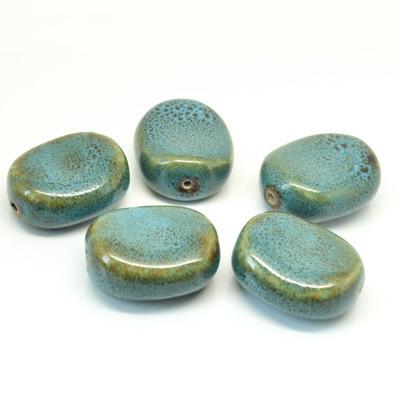 China Necklaces Customize Shapes Sizes Natural Flat Oval Gemstone Turquoise Color 28x23mm Porcelain Beads Flat Oval Beads For Jewelry Making for sale