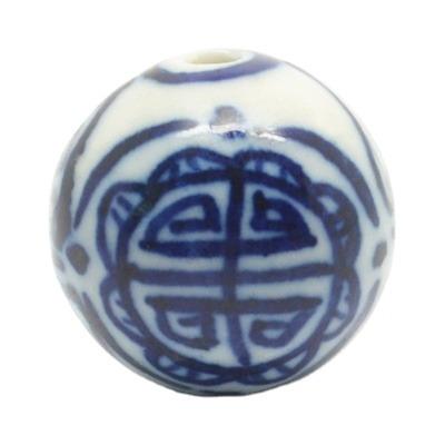 China Factory direct sale 16mm round blue and white sunflower bracelets designs custom design hand painted china bead for DIY jewelry making for sale