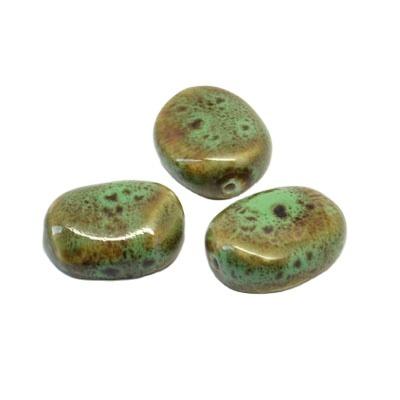 China Custom Shapes Bead Necklaces Wholesaler Shapes Natural Gemstone Green Color 28x23mm Porcelain Flat Oval Big Beads Sizes For Jewelry Making for sale