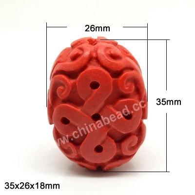 China Other Chinese Beads , Red Cinnabar Carved Chinese Knot Bead for sale