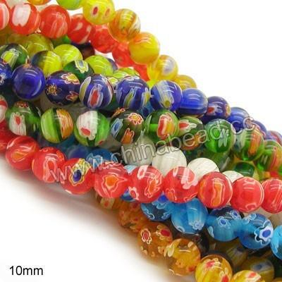 China Crystal Fashion round 10mm millefiori beads, colorful glass bead for jewelry making for sale