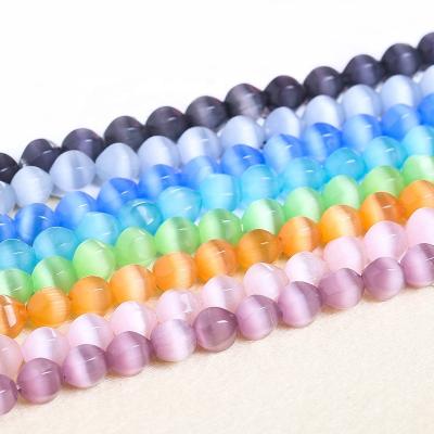 China Jewelry Making Wholesale Fiber Optic Glass Beads 8mm Diamond Cut Faceted Cat's Stone Loose Beads For DIY Jewelry Making for sale