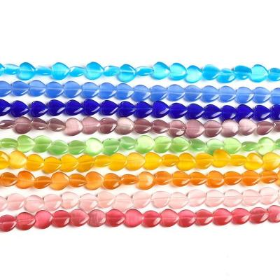 China Jewelry Making Wholesale Glass Beads 8mm/10mm/12mm/18mm/20mm Heart Shape Colorful Cat Eye Stone Beads For DIY Jewelry Making for sale