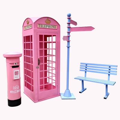 China New British Antique European-style Art Retro Installation Telephone Booth Mailbox Road Sign Set Photography Background Props for sale