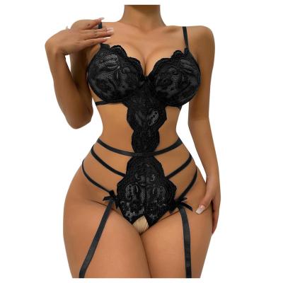 China Women's Sexy Mature Ladies Lingerie Sexy Lingerie Set Solid Color Mesh Lace Patchwork Teddies for sale