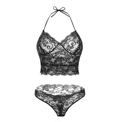 China Wholesale sexy mature women's sexy lace lingerie hollow bra set luxury two-piece transparent temptation for sale