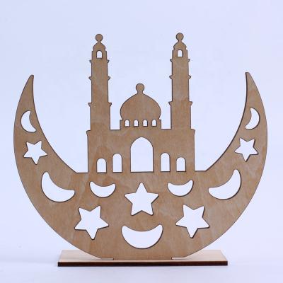 China Muslim new products wooden eid decorations with electronic candle wood open lights for Ramadan decoration for sale