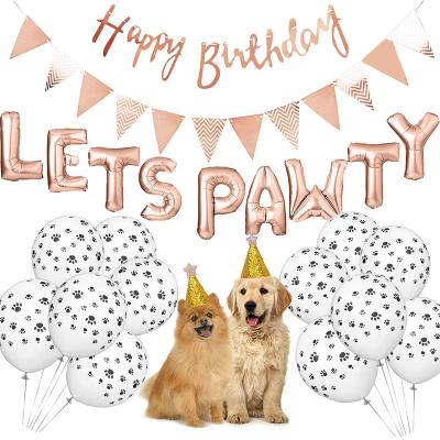 China Pet Birthday Decoration Leaves Gold Pawty Rose Dog Birthday Party Supplies Dog Balloon Hat And Banner Set for sale