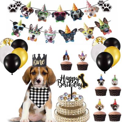 China Dog Hats Bib Balloon Banner Cake Topper Pet Birthday Decoration New Product A Set For Dog Birthday Dog Party Decoration for sale