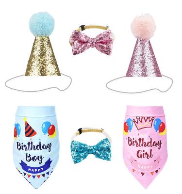 China Pet Birthday Props Pet Birthday Party Dog Triangle Scarf Flag Cake Hat Decoration Props for sale