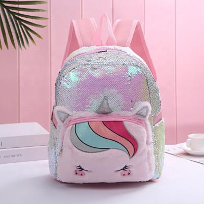 China The other cartoon plush unicorn bag wholesale kids girls unicorn backpack sequined school bag for sale