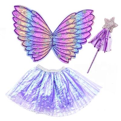 China Stage Performance Kids Rainbow Butterfly Angel Wings Unicorn Princess Dress Set Costume For Party Decoration for sale