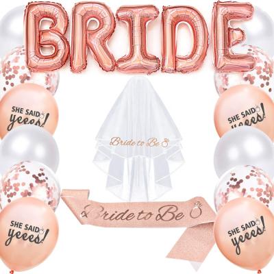 China Hot Sale Party Decoration Bride To Be Sash Veil And Rose Gold Balloons Bachelor Party Decorations Bridal Shower Decoration Kits for sale