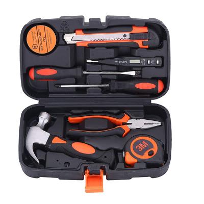 China 9 PCs Plastic Case Carbon Steel Multifunctional Home House Hand Tool Box Professional Multifunctional Mechanic Factory Kit Set For Amazon Sellers for sale