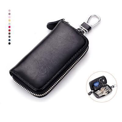 China 2022 Fashion Custom Vintage Key Case Zipper Key Chain Genuine Leather Car Key Holder Wallet for sale