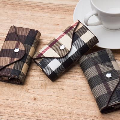 China 2022 Fashion Key Bag High Quality Plaid Metal Leather Durable Key Holder With Card Slots Button Design Car Key Case Portable Wallet H for sale