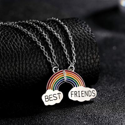 China Friendship Necklace Rainbow Cute Trendy Quilted Pendant Necklace For Women Best Friends for sale