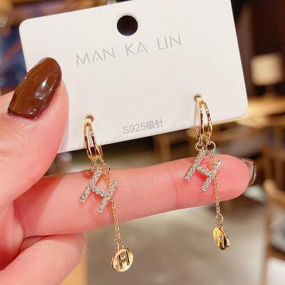 China 925 Silver Needle Fashion Personalized Letter Zircon Tassel Stud Earrings TRENDY for Girls for sale