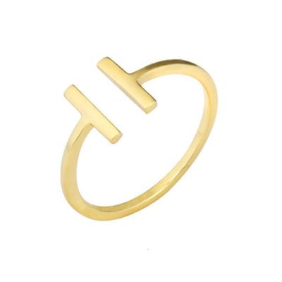 China Simple Open Adjustable BOHEMIA Bar Ring For Girl Double T Cuff Ring for sale