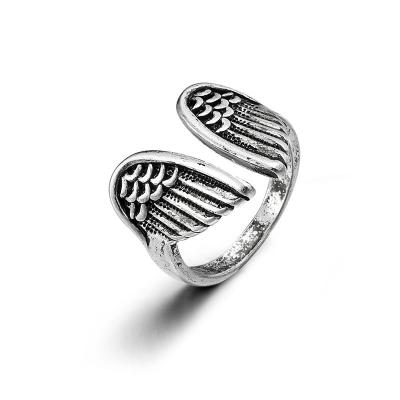 China New Fashionable Black Retro Angel Wing Opening Adjustable Ring for Boys and Girls for sale