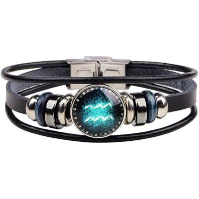 China Retro BOHEMIA Zodiac Multi Bracelet Layer 12 Beaded Hand - Woven Leather Bracelet for sale