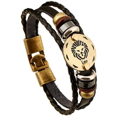 China Retro BOHEMIA Zodiac Multi Adjustable Bracelet Layer 12 Beaded Hand - Woven Leather Bracelet for sale