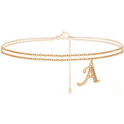 China Wholesale Gold BOHEMIA Two Line Rhinestone Crystal Anklet Zircon Initial Anklet for Women for sale