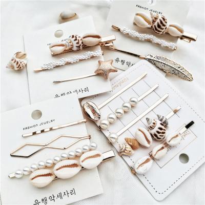 China Korean Hair Pin Barrette Metal Shell Conch Hair Clip Bridal Fashion Sea Pearl Popular For Women for sale