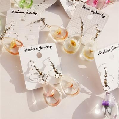 China New 2021 High Quality Stainless Steel Pressed Flower Teardrop Earrings Trend Cute Fishhook Earrings For Women Girls Gift for sale