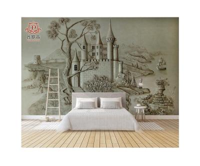 China Eco-friendly European Style The Delicate Ancient Castle Seamless Wall Fabric for sale