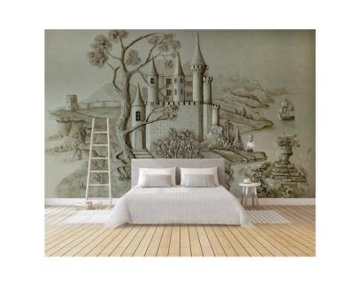 China Waterproof+ECO-Friendly Embossed European Stereo Relief Gold Castle Wall Background Wall Murals for sale