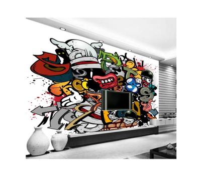 China Colorful Waterproof+ECO-Friendly Cartoon Graffiti Bar KTV Background Wall Mural for sale