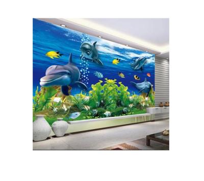 China Custom Beautiful World 3D Modern Underwater Dolphin TV Background Wall Mural for sale