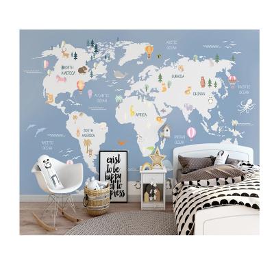 China World Map Modern Style Hand-painting Cartoon Children's Mural Wallpaper for sale