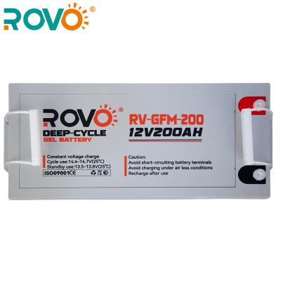 China Original deep cycle power tools ROVO 12V 200AH gel battery type solar cycle maintenance free long life for solar home system for sale