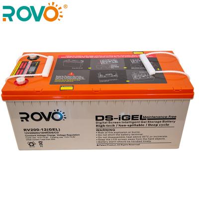 China Toys ROVO 12V 200AH solar gel UPS lead acid battery 200AH with screen monitoring maintenance free for backup system for sale