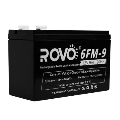 China Toys ROVO 12V 9AH Small Lead Acid Battery Deep Cycle Rechargeable For Toys Motorcycle CCTV Camera Lighting Emergency Power System for sale