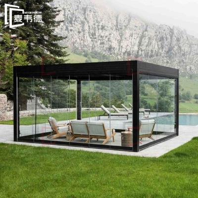 China Glass Lowe/Tempered Glass Patio Balcony Veranda Pergola Sunroom Screens Insect Glazing Systems Folding Sliding Glass Door for sale