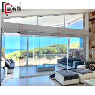 China Lowe's Glass / Tempered Glass Insect Screens Hot Sale Frameless Exterior Folding Patio Doors System Price for sale