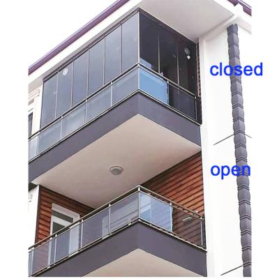 China Full Open Folding Screen Burglar Proof Frameless Window System Designs For Balcony Glazing for sale