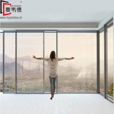 China Latest Design Magnetic Aluminum Frame Soft Closing Glass Screens Cheap Sliding Doors for sale