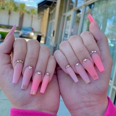 China Newest Ballerina Nails TKL Pink Heart Best Press On Fake Artificial Nails Press On Nails XXL With Rhinestone for sale