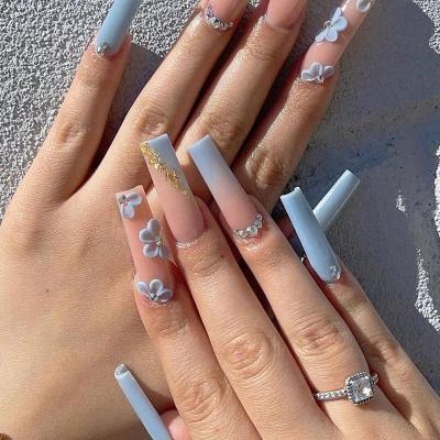 China Best Nails Trend Style 3D Flower Wholesale Reusable Artificial Nails TKL Best Press On Nails Press On Nails xxl for sale