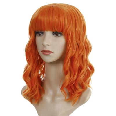 China TKL 2021 Factory Wholesale Hot Selling Regular Wave Fringe Orange Bangs Deep Curly Wigs for sale