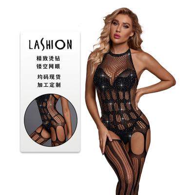 China Sexy Clothing 2023 New Arrivals Black Hollow Lace Up Mesh Conjoined Skirt Women Girl Fishnet Mini Dress Sexy Lingerie For for sale